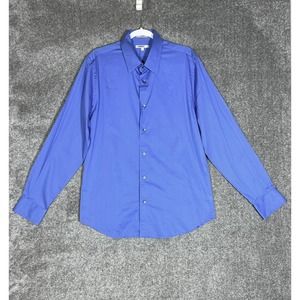 Vintage Express 1MX Fitted Long Sleeve Button Shirt Mens Size Large Stretch Blue